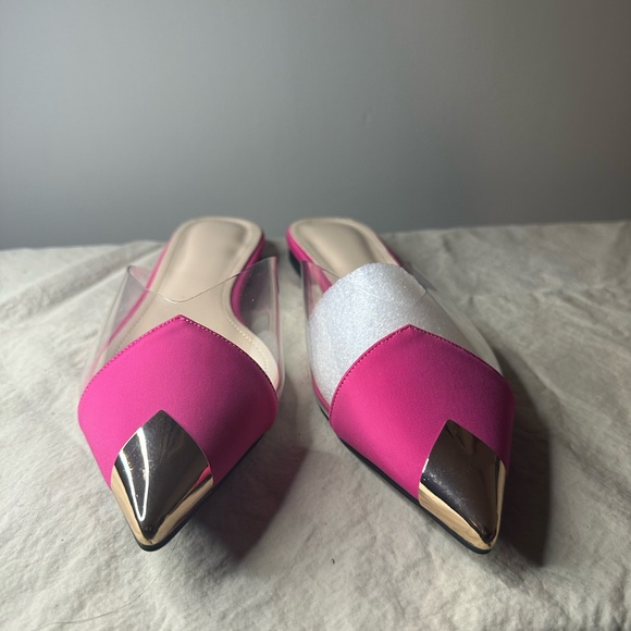 Pink and Silver Pointed Toe Flats - Picture 2 of 5
